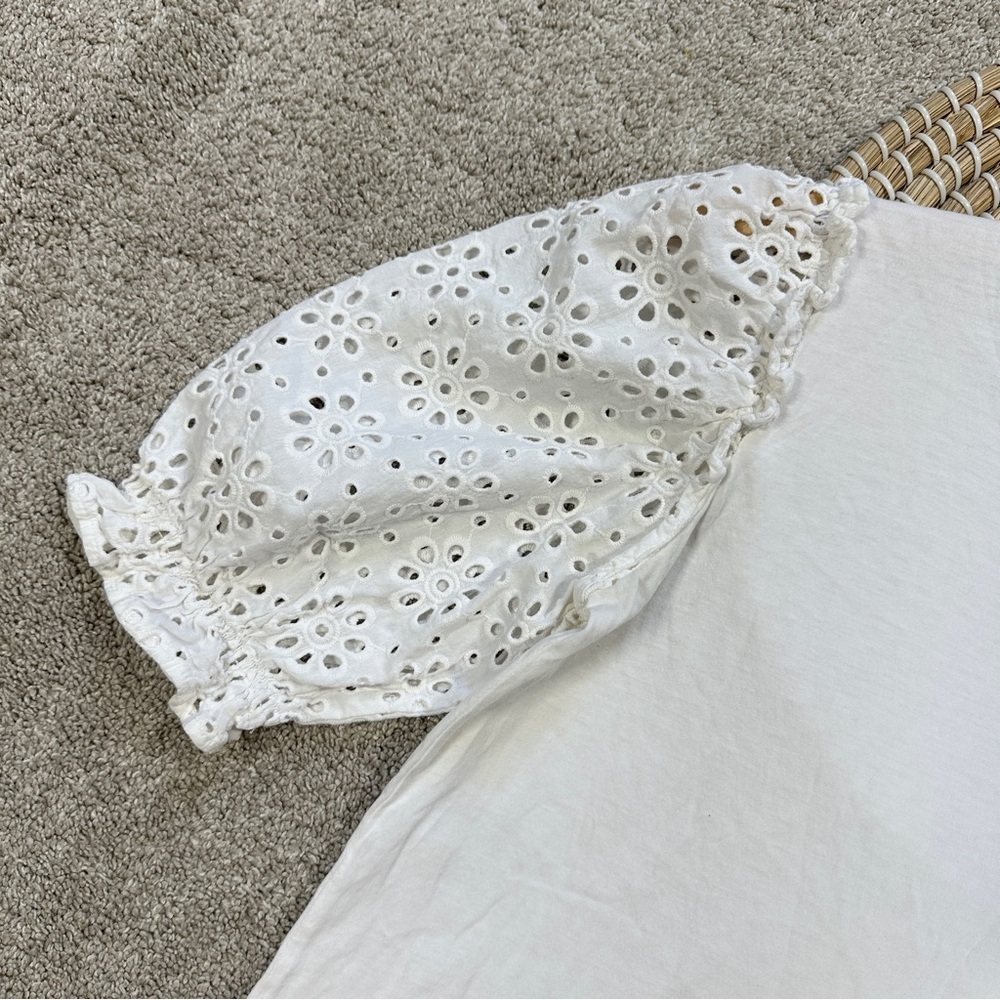 Veronica Beard Jeans Women’s Eyelet Puff Sleeve Top Boho in White Size XS - Picture 4 of 13